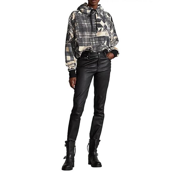 Polo Ralph Lauren Women’s Geometric Patchwork Fleece Hoodie Size Medium - Picture 2 of 9
